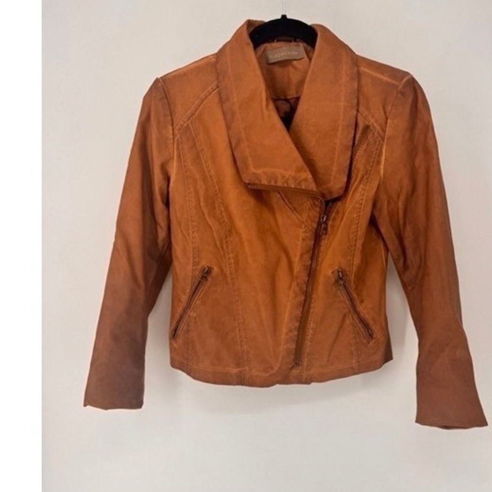 Vintage Bagatelle Womens Brown Faux Leather Moto Jacket XS Asymmetric Biker